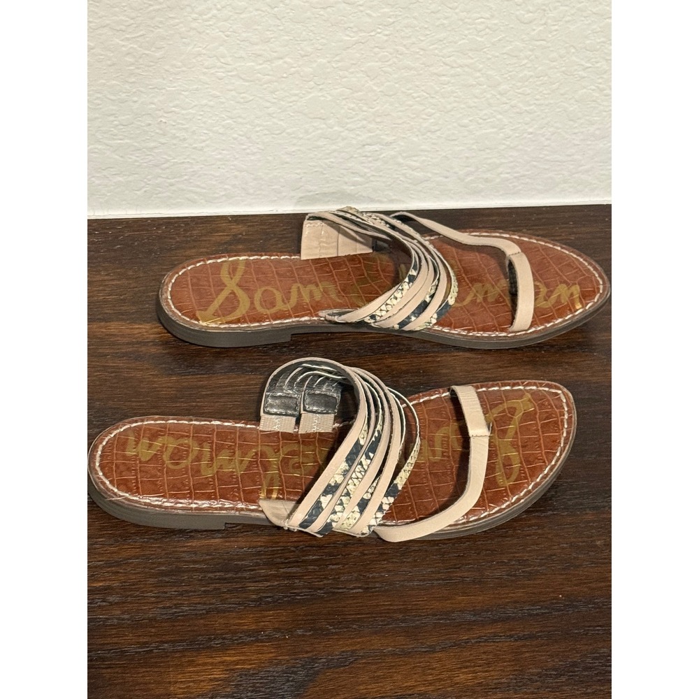 Sam Edelman Gwennie Strappy Toe Loop Slide Sandals Beige Snakeskin Print 8M